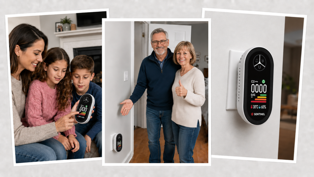 British families with their Sentinel detectors at home