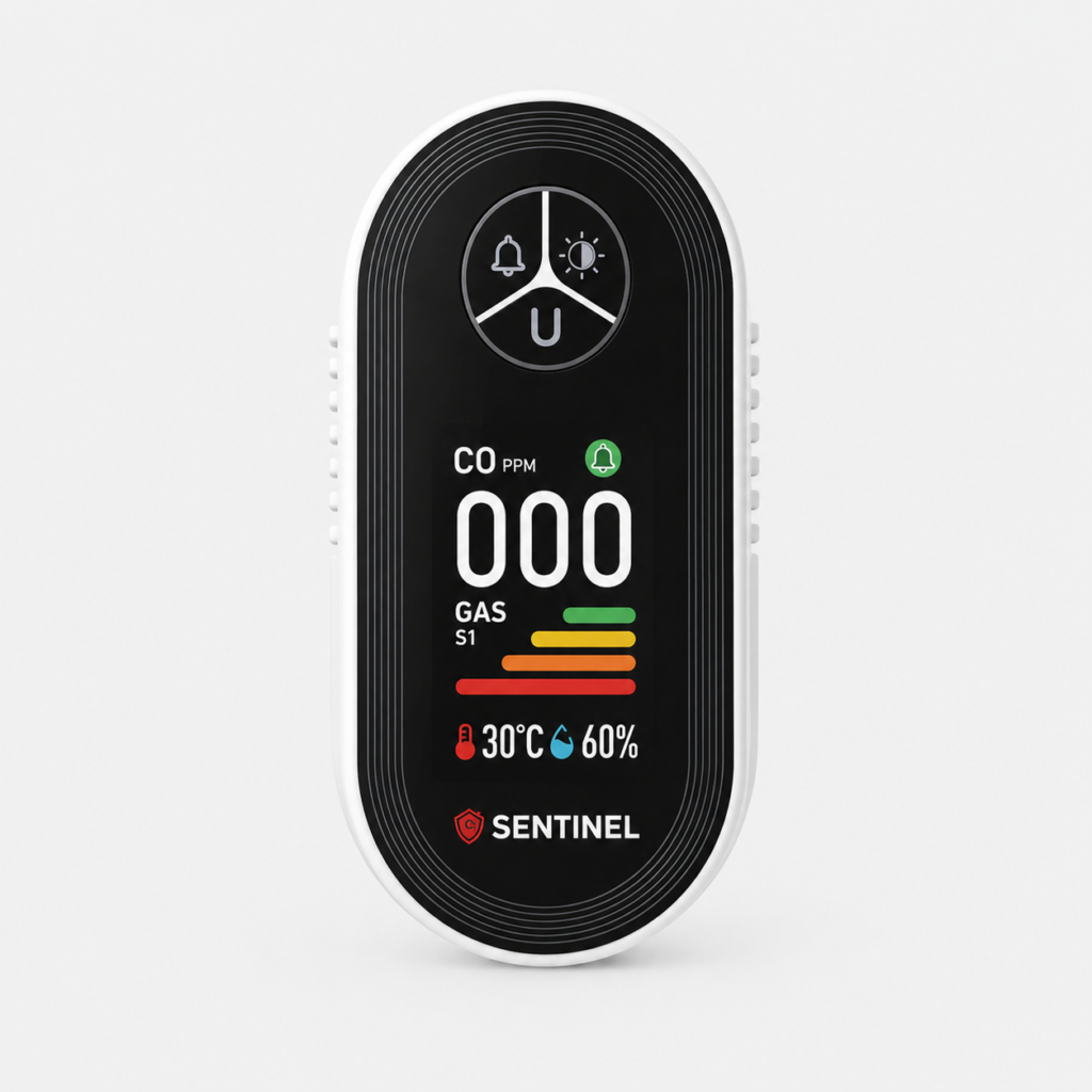 Sentinel CO and gas detector, front view