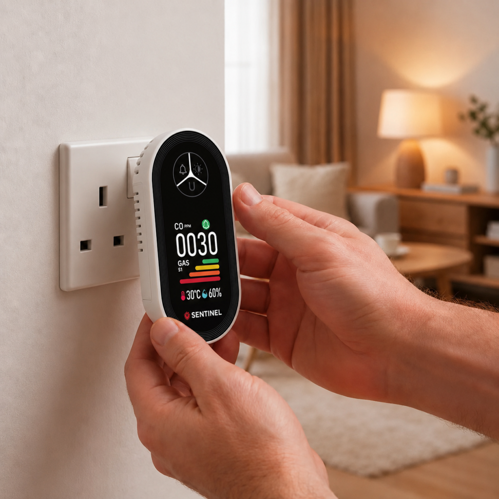 Plugging the Sentinel detector into a wall socket